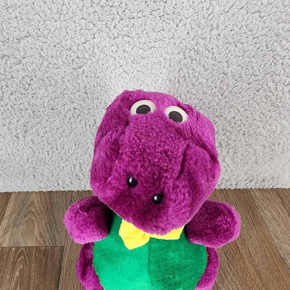 Vintage Barney the Dinosaur Plush Purple Green Stuffed Animal Yellow Bow Tie 12" - Picture 2 of 10